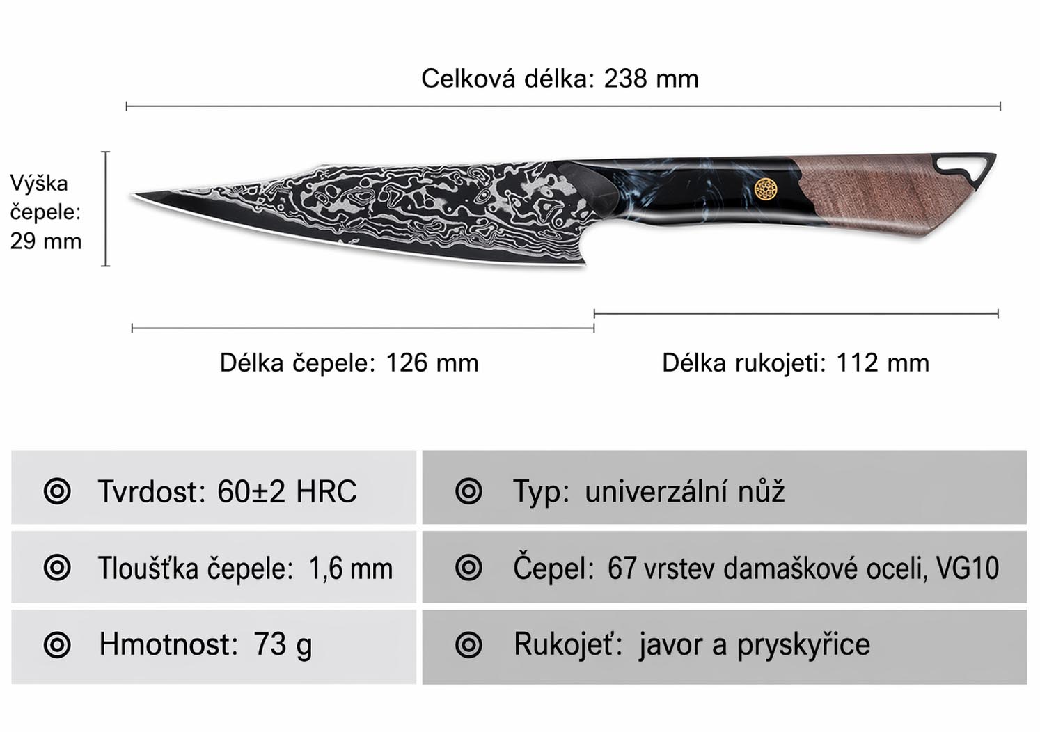 Utility damaškový nůž 6 Black Burl 077